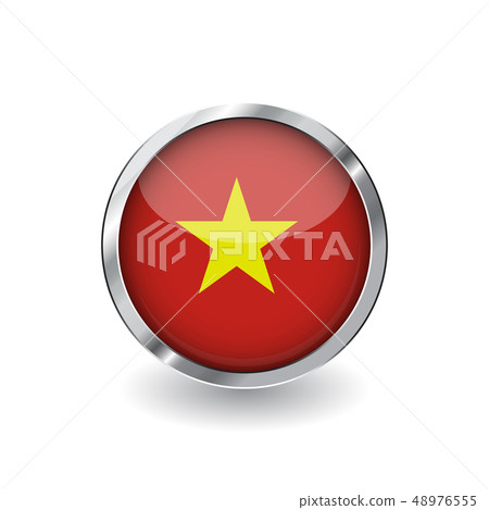 Flag button with metal frame and shadow. Flag button with metal frame and shadow. 48976555