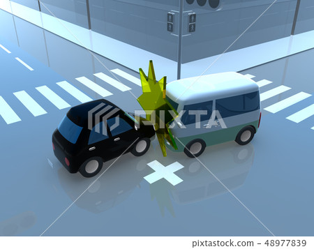 CG 3D例證設計三維汽車汽車交通事故麻煩正面碰撞路保險案件 48977839