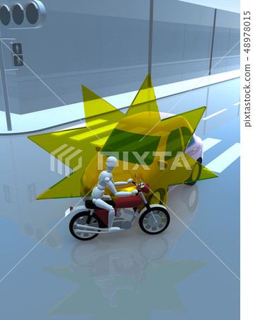 CG 3D illustration design three-dimensional car bike traffic accident trouble collision road insurance case case textbook 48978015