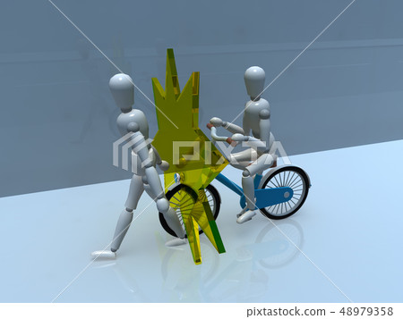 CG 3D illustration design three-dimensional bicycle traffic accident trouble collision insurance case case textbook 48979358