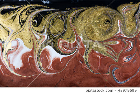 Gold, bronze and black marbling pattern. Golden marble liquid texture. 48979699