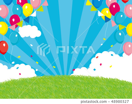 Event background illustration blue sky and grass balloon 48980327