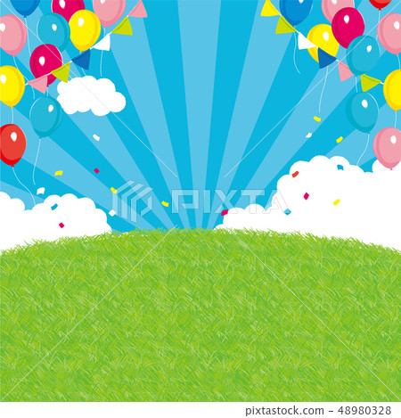 Event background illustration blue sky and grass balloon 48980328