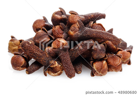 Dry clove buds isolated on white Dry clove buds isolated on white 48980680