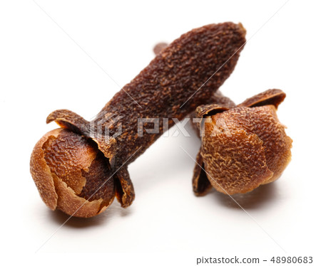 Dry clove buds isolated on white Dry clove buds isolated on white 48980683