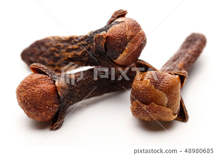 Dry clove buds isolated on white Dry clove buds isolated on white 48980685