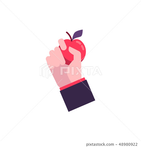 Hand in flat style holds a red fresh apple. Hand in flat style holds a red fresh apple. 48980922