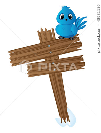 Blue bird on wood sign 48981156