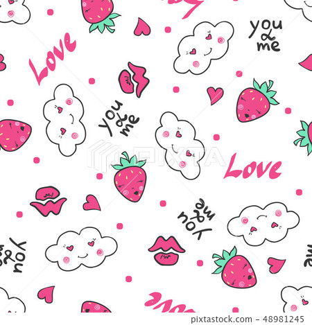 Hand drawn seamless pattern with cute clouds,... - Stock Illustration ...