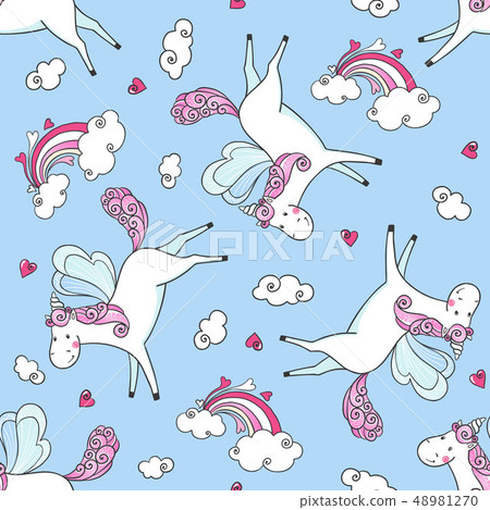 Hand drawn seamless pattern with cute Unicorns. - Stock Illustration ...
