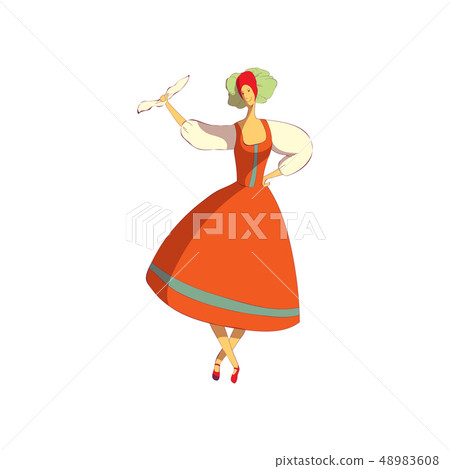 Folk dance concept. Dancing woman on white... - Stock Illustration  [48983608] - PIXTA