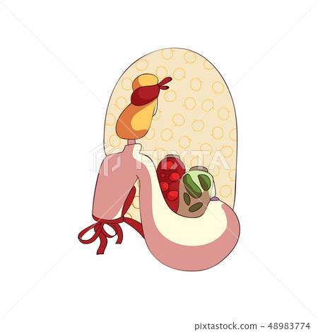 Woman in apron with jars pickled vegetables. - Stock Illustration ...