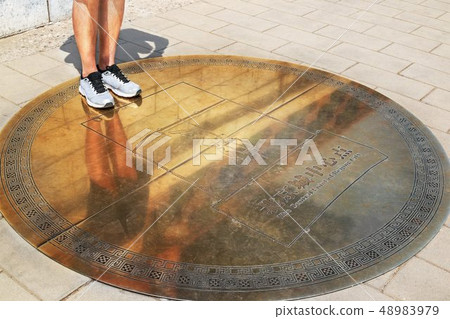 Brass plaque of The central point of the capital of China Beijing city. Brass plaque of The central point of the capital of China Beijing city. 48983979