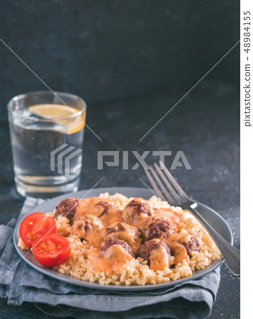 Bulgur and meatball in plate Bulgur and meatball in plate 48984155