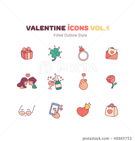 Valentine icons in filled outline style Valentine icons in filled outline style 48985753