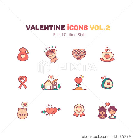 Valentine icons in filled outline style Valentine icons in filled outline style 48985759
