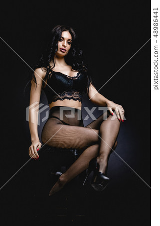 Sexy woman in lace black sensual lingerie and... - Stock Photo [48986441] -  PIXTA
