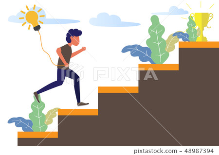 business man running on stair to success trophy business man running on stair to success trophy 48987394