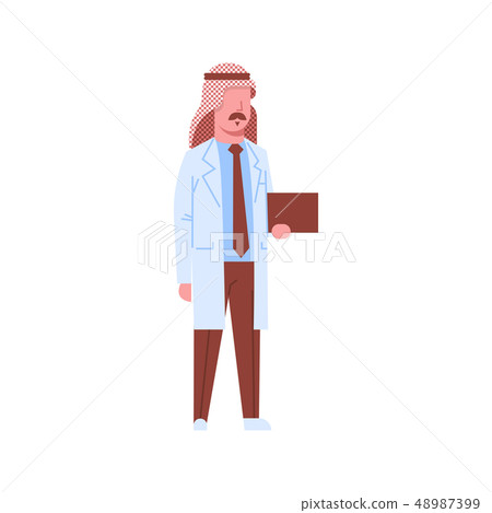 arab male doctor holding checklist arabic man in keffiyeh and uniform hospital medicine worker arab male doctor holding checklist arabic man in keffiyeh and uniform hospital medicine worker 48987399