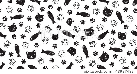 cat fish seamless pattern paw vector calico kitten 48987482
