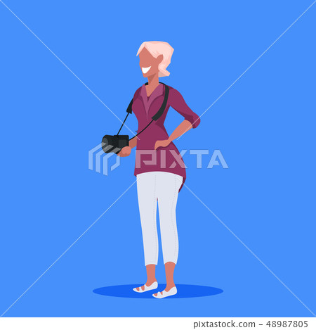 woman photographer holding camera female journalist reporter professional occupation concept cartoon 48987805