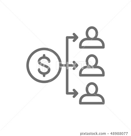 Income distribution, dividend payment, salary, money coin with people line icon. 48988077