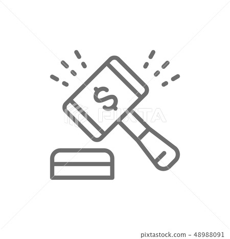 Auction hammer, gavel, sales of company stock market line icon. Auction hammer, gavel, sales of company stock market line icon. 48988091