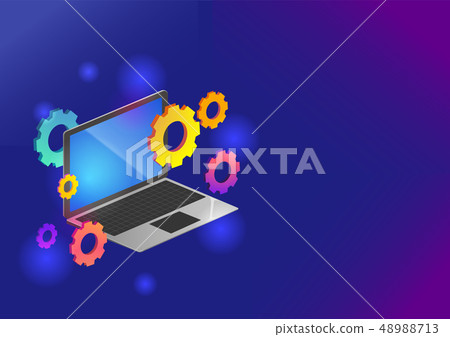 Cloud service image of isometric PC illustration and blue background 48988713