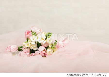 the wedding beautiful bouquet of pink tulips 48989177