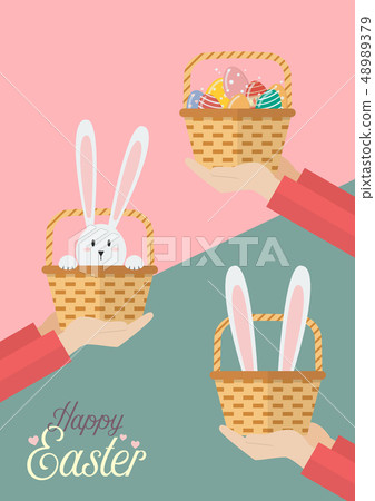 Hands are holding Easter baskets 48989379