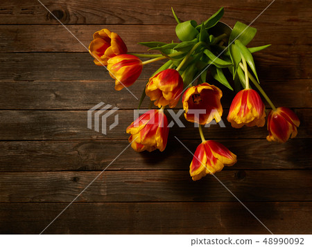 Bouquet of multicolored tulips. 48990092