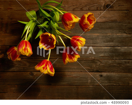 Bouquet of multicolored tulips. 48990093