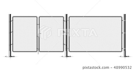 Realistic metal chain link fence. Realistic metal chain link fence. 48990532