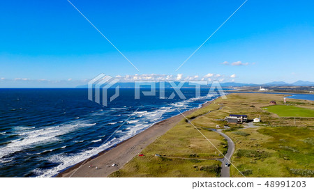 鳥瞰圖北海道日本海沙海灘Ishikari海灘海灘 48991203