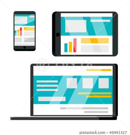 Phone, Laptop, Tablet Web Site Vector. Flat Cartoon Illustration 48991327