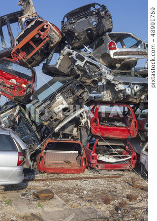 Big pil of old cars are waiting for recycling 48991769