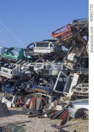 Damaged old cars are waiting for recycling Damaged old cars are waiting for recycling 48991770