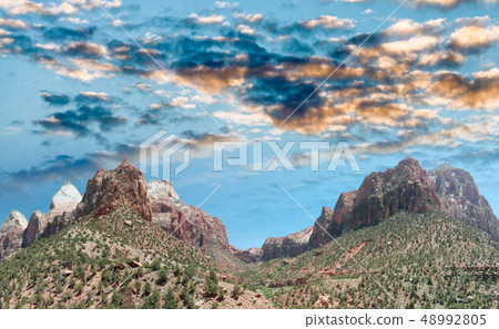 Mountains of Zion National Park, Utah. Aerial view 48992805