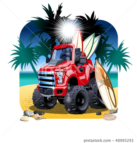 Vector cartoon 4x4 car on beach isolated 48993291