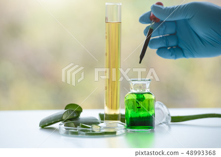 Aloe vera spa treatments on white wooden table 48993368