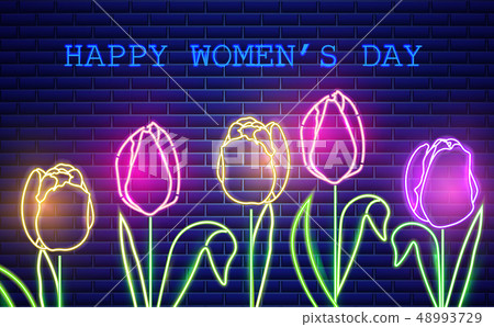 Happy Mother day tulip flowers neon light Vector. Happy Mother day tulip flowers neon light Vector. 48993729
