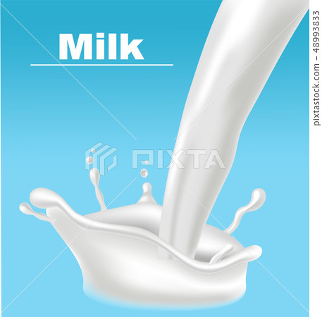 Milk splash on blue background Vector realistic. 48993833