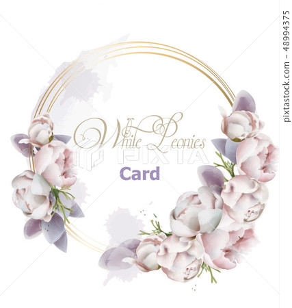 Peony flowers wreath card watercolor Vector. - Stock Illustration ...