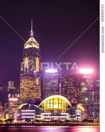 Hong Kong Victoria Harbor Night View Vertical Position Hong Kong Victoria Harbor Night View Vertical Position 48994555