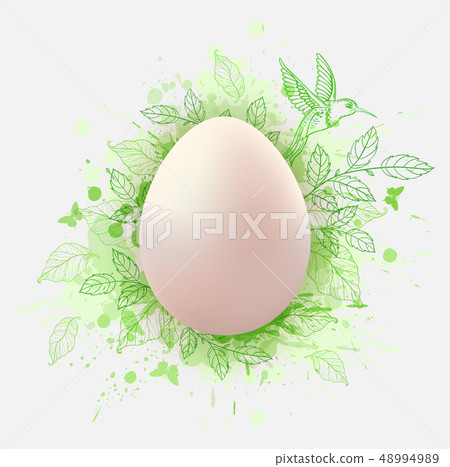Easter egg and green leaves - Stock Illustration [48994989] - PIXTA