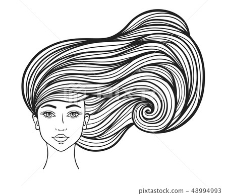 Beautiful Girl With Long Curly Hair Stock Illustration 48994993