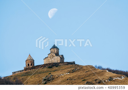 Caucasus mountain, Gergeti Trinity church, Georgia 48995359
