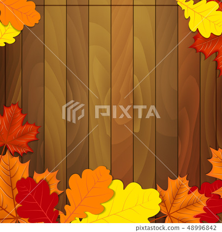 autumn leaves on a wooden background - Stock Illustration [48996842 ...