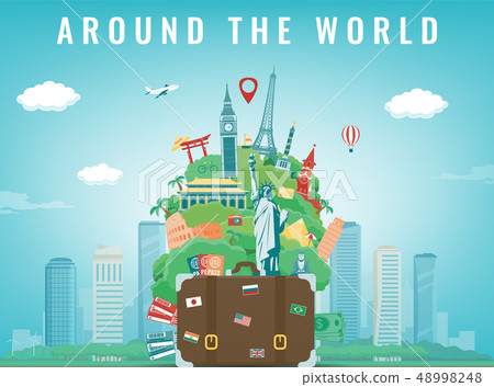 Travel composition with famous world landmarks. Travel and Tourism concept. Vector Travel composition with famous world landmarks. Travel and Tourism concept. Vector 48998248