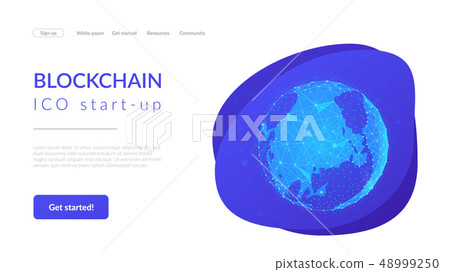 Blockchain technology futuristic hud banner with world globe. 48999250